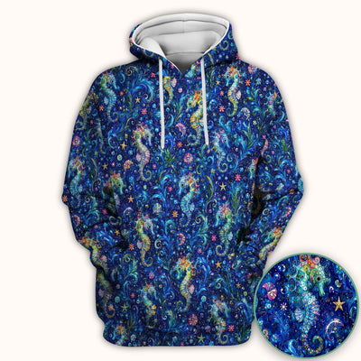 Vibrant Seahorse Ocean Swirl Pattern Scrub Top, Comfortable Scrubs for Nurses