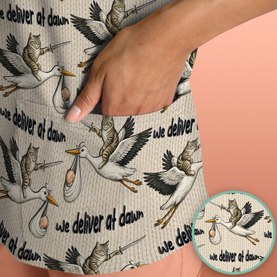 Funny Stork Cat Delivery Pattern Scrub Top, Comfortable Scrubs for Nurses