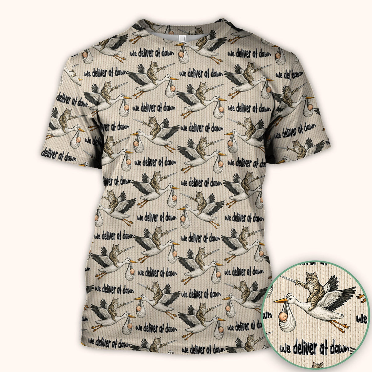 Funny Stork Cat Delivery Pattern Scrub Top, Comfortable Scrubs for Nurses