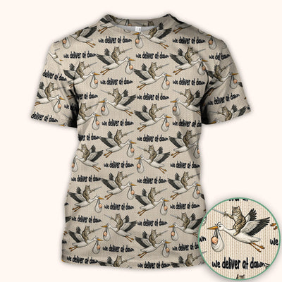 Funny Stork Cat Delivery Pattern Scrub Top, Comfortable Scrubs for Nurses