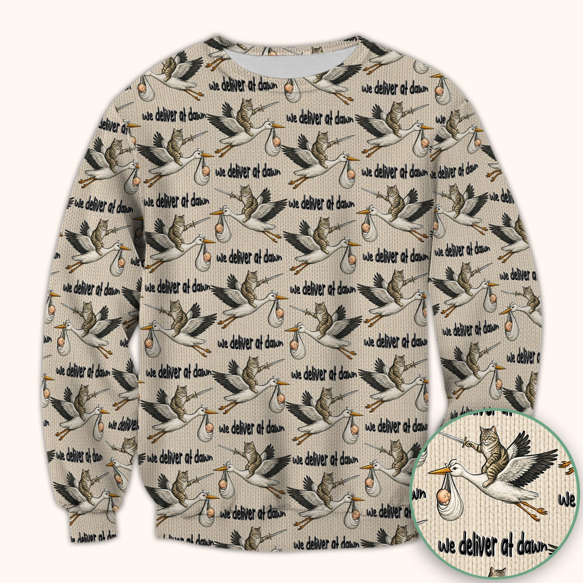 Funny Stork Cat Delivery Pattern Scrub Top, Comfortable Scrubs for Nurses
