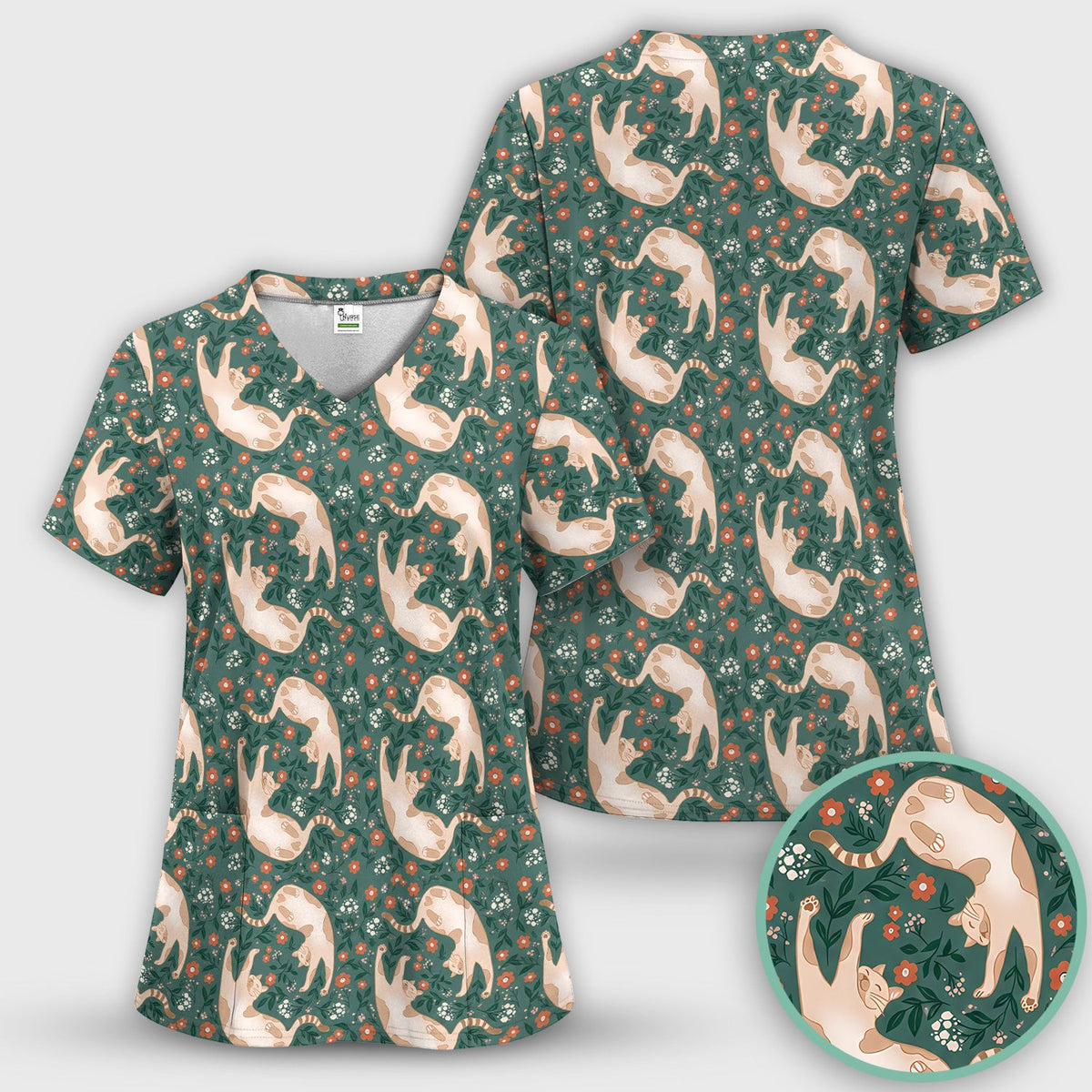 Glowing Blue Butterfly Garden Pattern Scrub Top, Comfortable Scrubs for Nurses