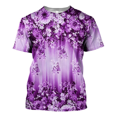 Purple Blossom Garden Pattern Scrub Top, Comfortable Scrubs for Nurses