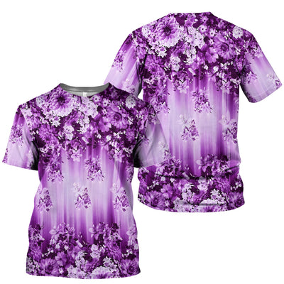 Purple Blossom Garden Pattern Scrub Top, Comfortable Scrubs for Nurses