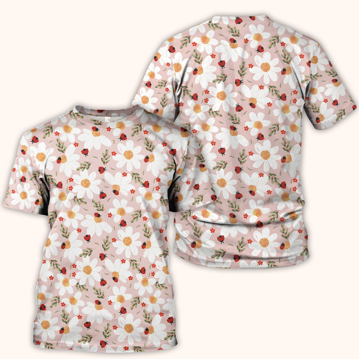 Daisy Ladybug Garden Blossom Pattern Scrub Top, Comfortable Scrubs for Nurses