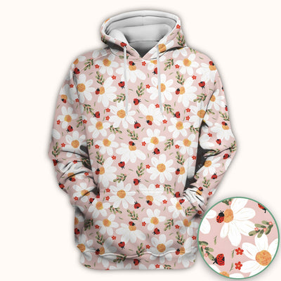 Daisy Ladybug Garden Blossom Pattern Scrub Top, Comfortable Scrubs for Nurses