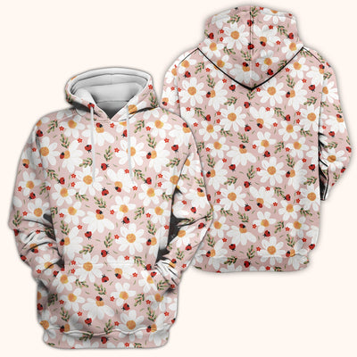 Daisy Ladybug Garden Blossom Pattern Scrub Top, Comfortable Scrubs for Nurses
