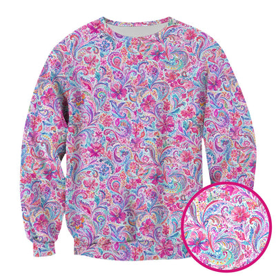 Elegant Pink Paisley Blossom Pattern Scrub Top, Comfortable Scrubs for Nurses