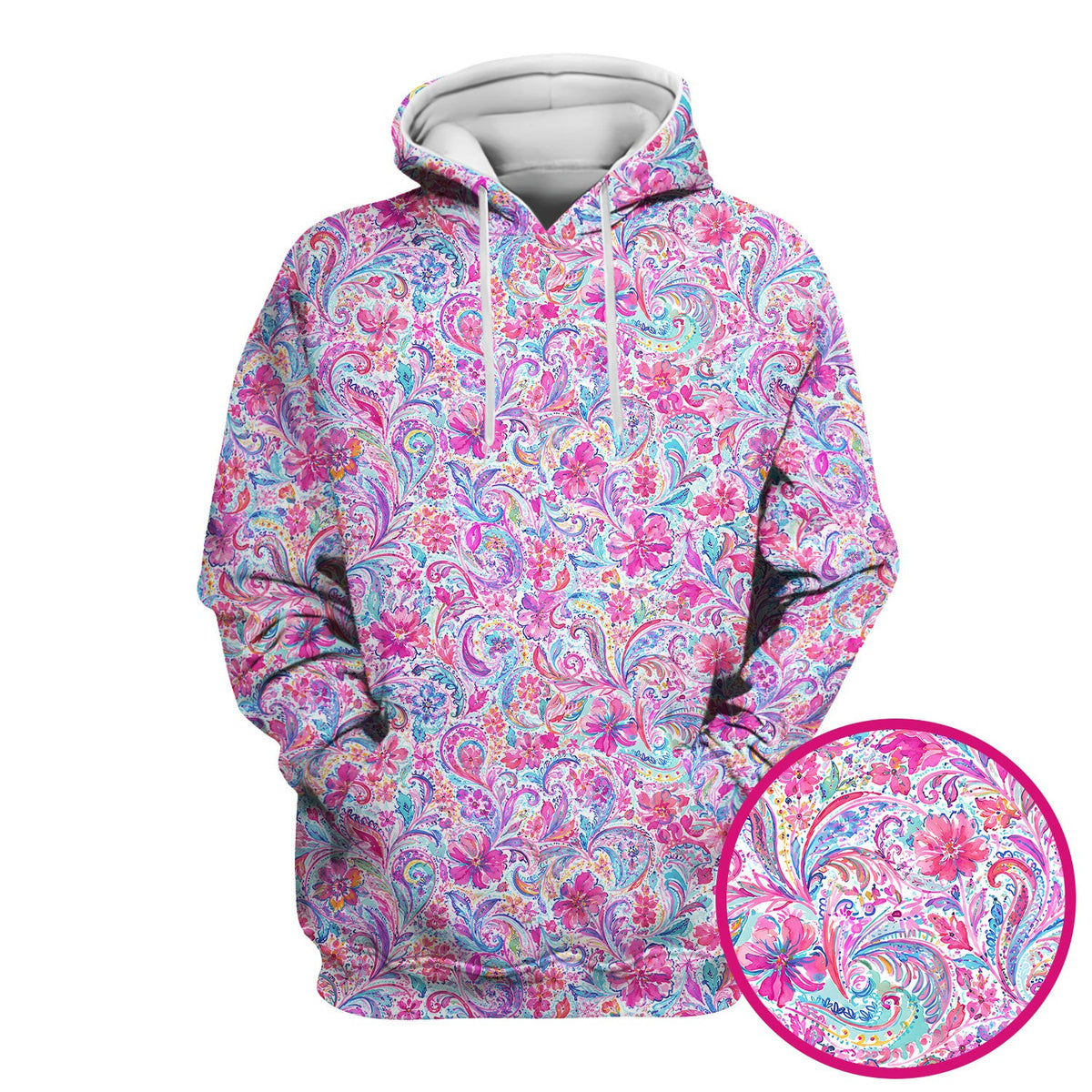 Elegant Pink Paisley Blossom Pattern Scrub Top, Comfortable Scrubs for Nurses
