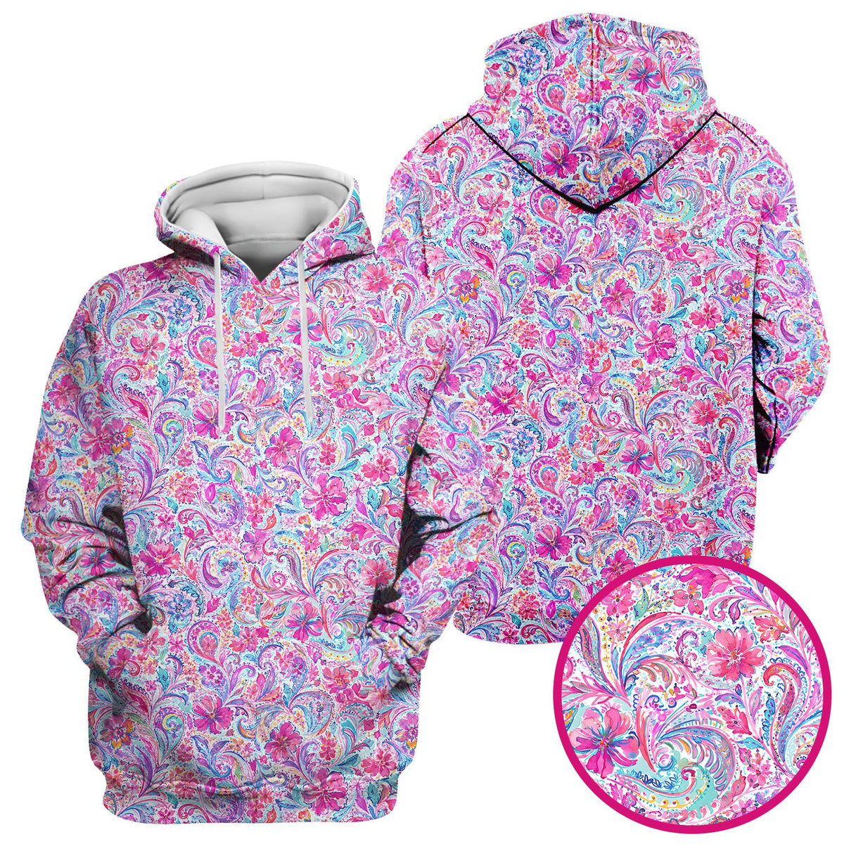 Elegant Pink Paisley Blossom Pattern Scrub Top, Comfortable Scrubs for Nurses