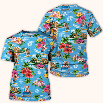 Tropical Surfing Pig Beach Pattern Scrub Top, Comfortable Scrubs for Nurses