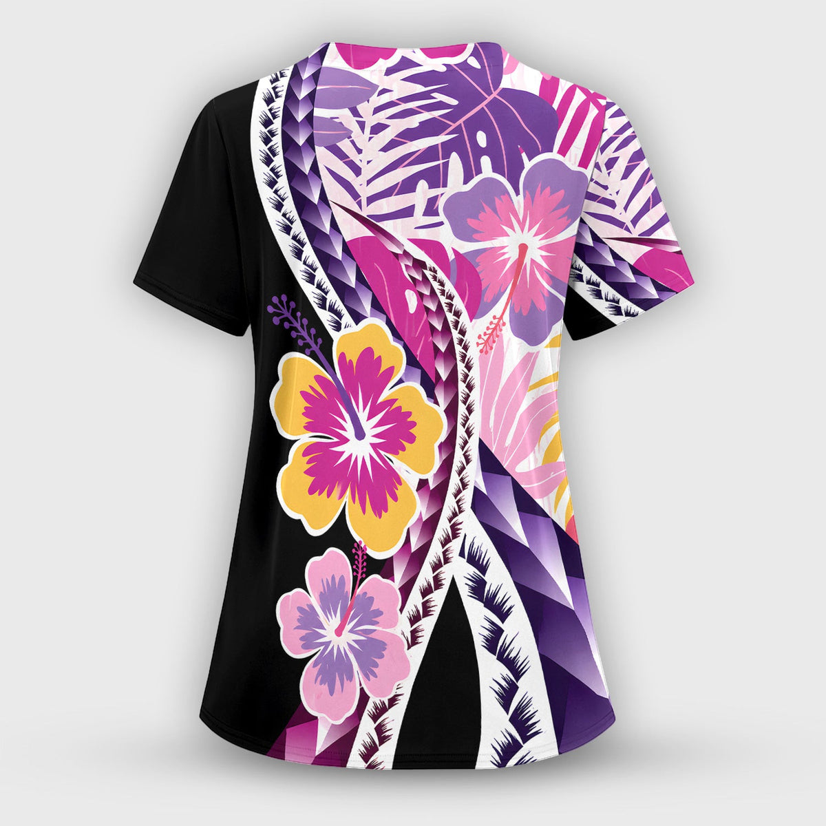 Nurse Tropical Hibiscus Leaf Pattern Scrub Top, Comfortable Scrubs for Nurses