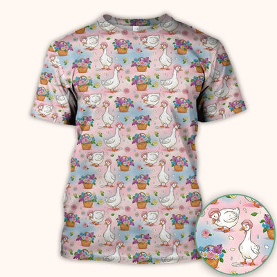 Cute Spring Goose Flower Basket Pattern Scrub Top, Comfortable Scrubs for Nurses