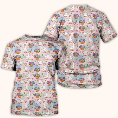 Cute Spring Goose Flower Basket Pattern Scrub Top, Comfortable Scrubs for Nurses