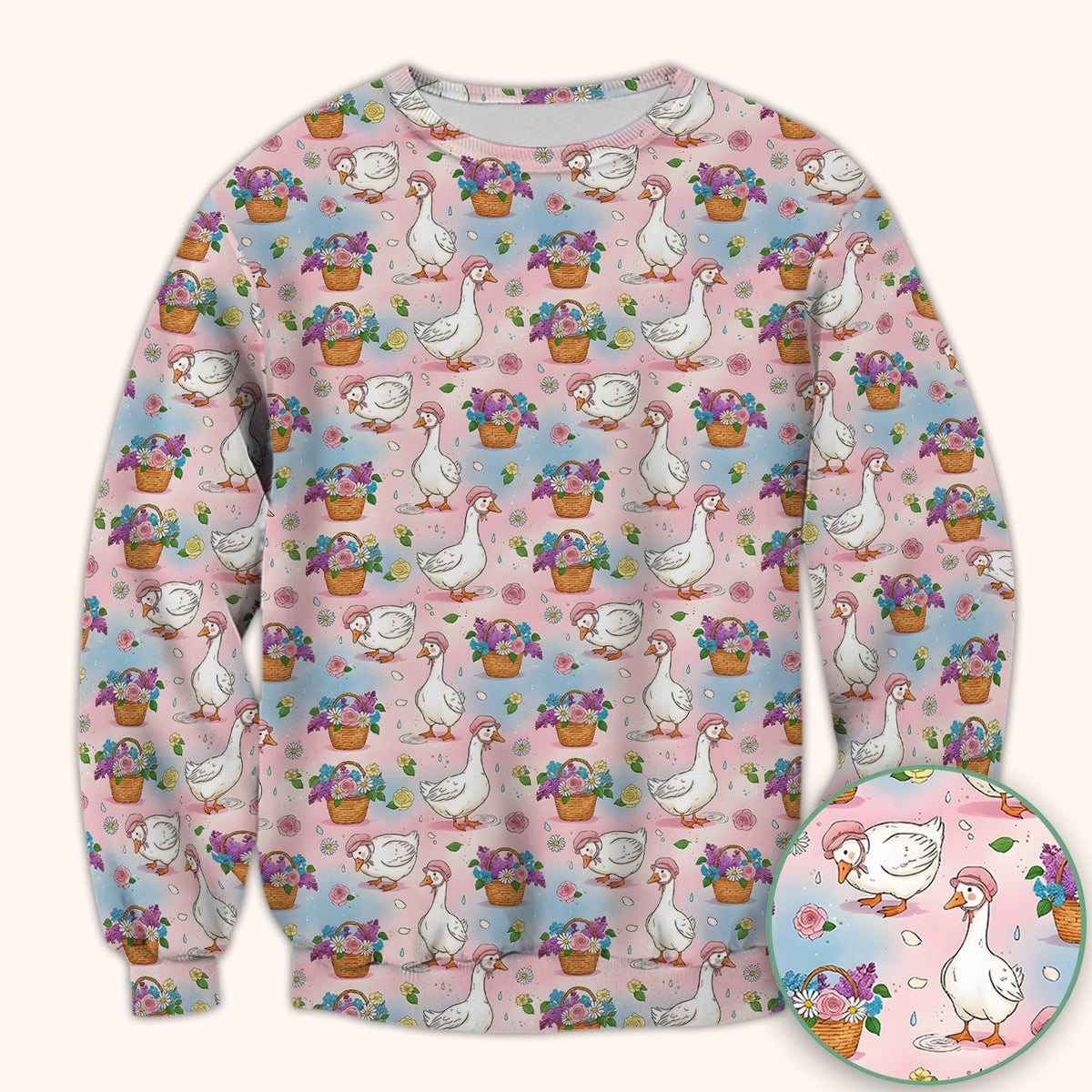 Cute Spring Goose Flower Basket Pattern Scrub Top, Comfortable Scrubs for Nurses