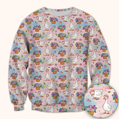 Cute Spring Goose Flower Basket Pattern Scrub Top, Comfortable Scrubs for Nurses
