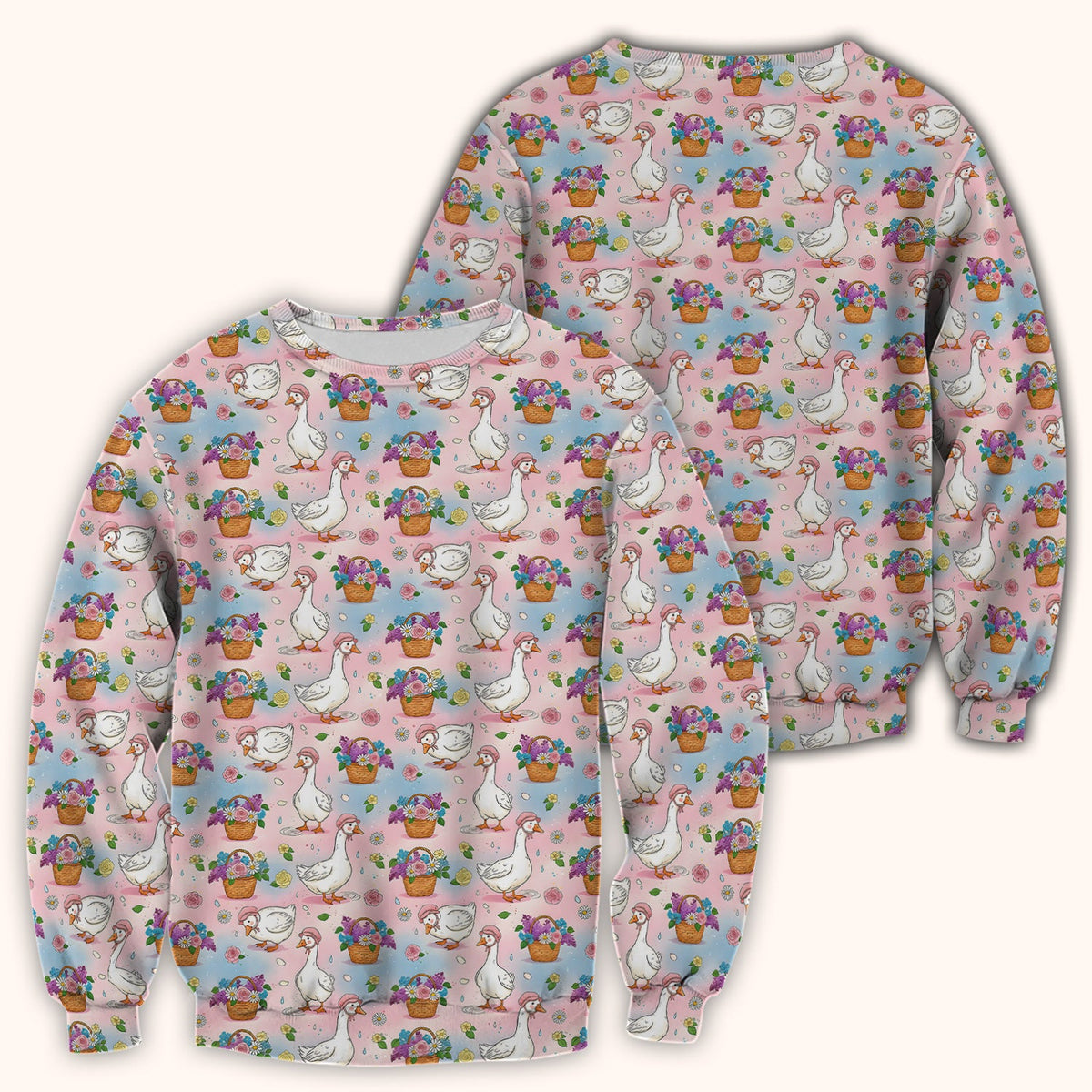 Cute Spring Goose Flower Basket Pattern Scrub Top, Comfortable Scrubs for Nurses