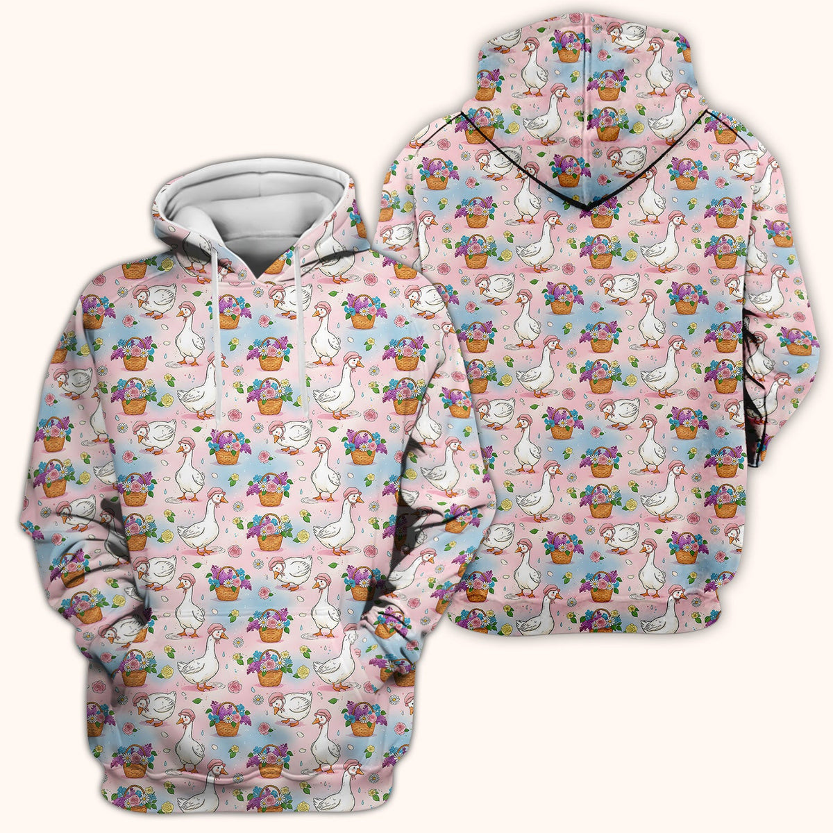 Cute Spring Goose Flower Basket Pattern Scrub Top, Comfortable Scrubs for Nurses