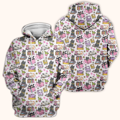 Cute Cat Book Cactus Seamless Pattern Scrub Top, Comfortable Scrubs for Nurses