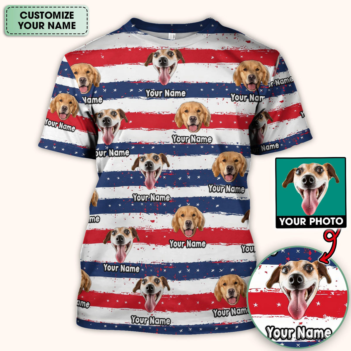 Personalized Dog Flag Stripe Pattern Scrub Top, Comfortable Scrubs for Nurses