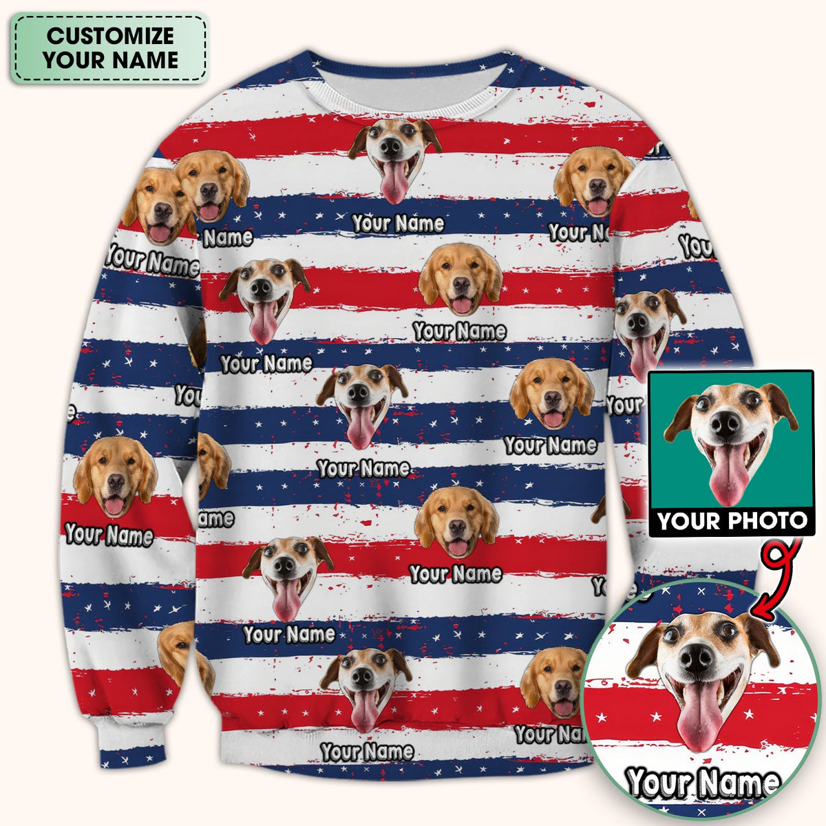 Personalized Dog Flag Stripe Pattern Scrub Top, Comfortable Scrubs for Nurses