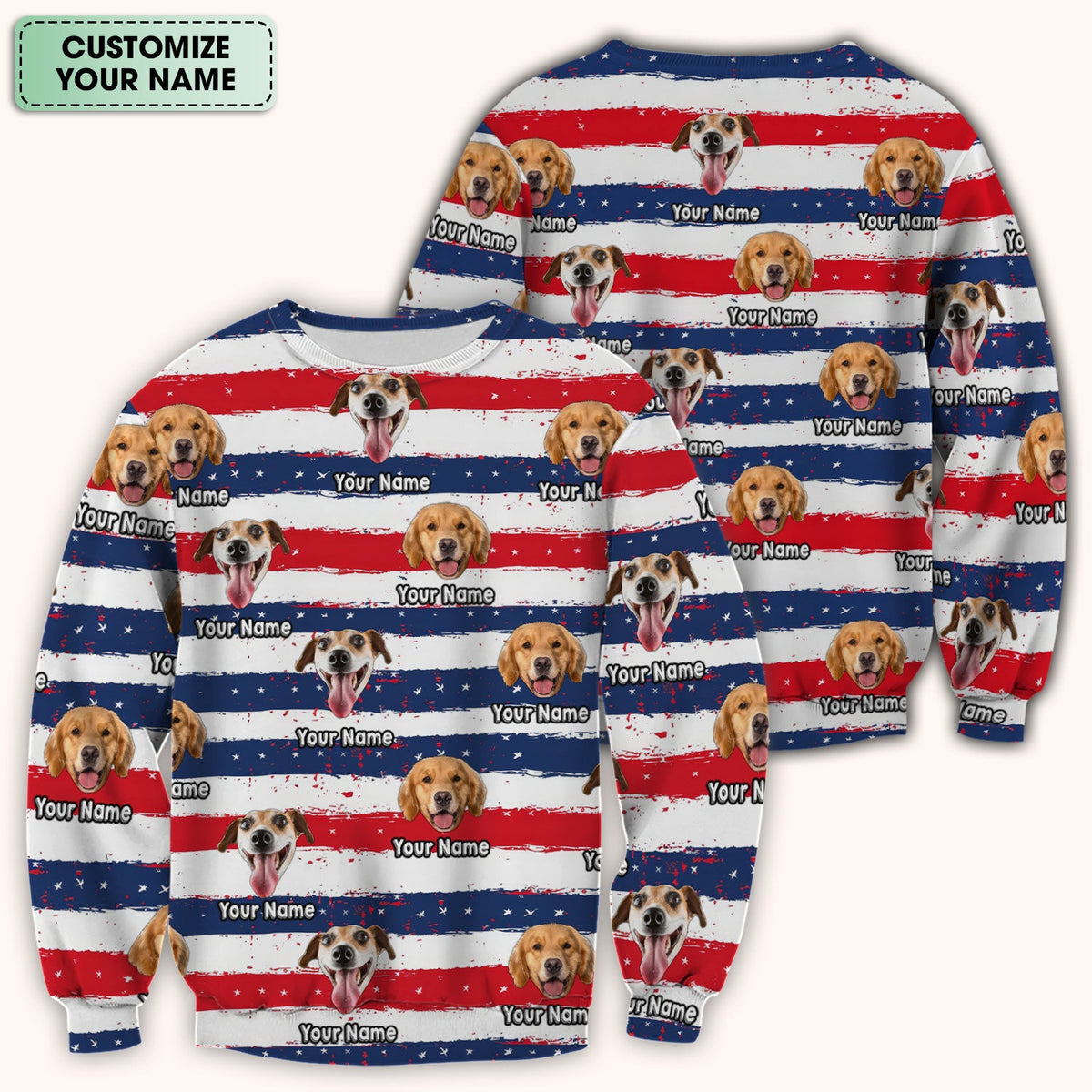 Personalized Dog Flag Stripe Pattern Scrub Top, Comfortable Scrubs for Nurses