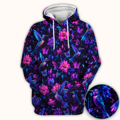Neon Hummingbird Butterfly Bloom Pattern Scrub Top, Comfortable Scrubs for Nurses