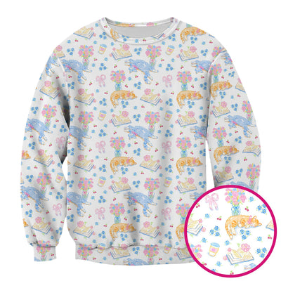 Cute Cats Reading Floral Books Pattern Scrub Top, Comfortable Scrubs for Nurses