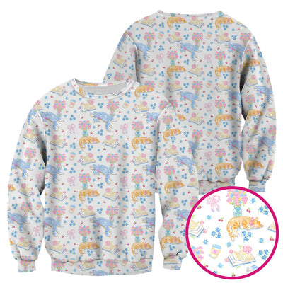 Cute Cats Reading Floral Books Pattern Scrub Top, Comfortable Scrubs for Nurses