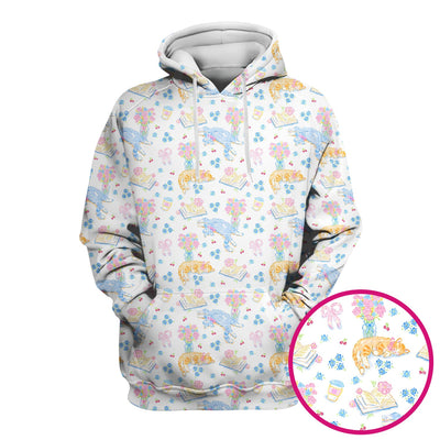 Cute Cats Reading Floral Books Pattern Scrub Top, Comfortable Scrubs for Nurses