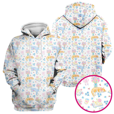 Cute Cats Reading Floral Books Pattern Scrub Top, Comfortable Scrubs for Nurses