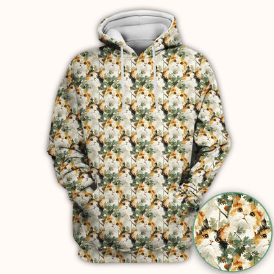 Fluffy Calico Cat Oak Leaves Pattern Scrub Top, Comfortable Scrubs for Nurses