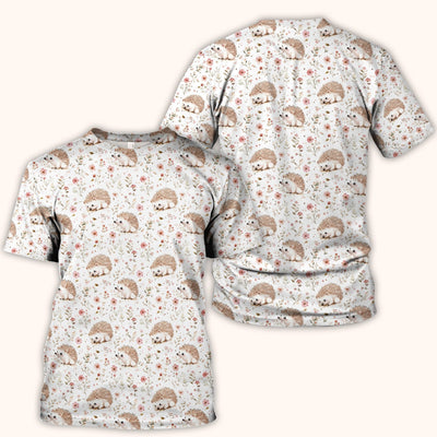 Cute Hedgehog Wildflower Garden Pattern Scrub Top, Comfortable Scrubs for Nurses