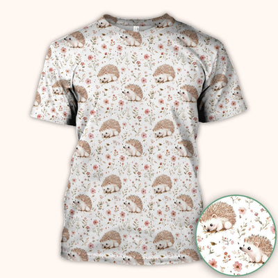 Cute Hedgehog Wildflower Garden Pattern Scrub Top, Comfortable Scrubs for Nurses