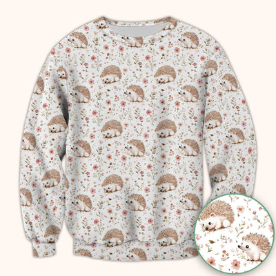 Cute Hedgehog Wildflower Garden Pattern Scrub Top, Comfortable Scrubs for Nurses