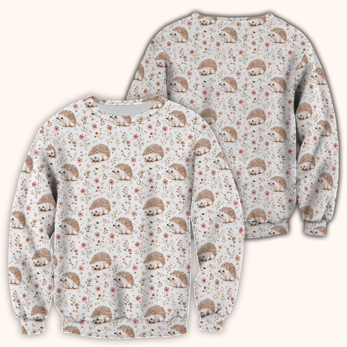 Cute Hedgehog Wildflower Garden Pattern Scrub Top, Comfortable Scrubs for Nurses