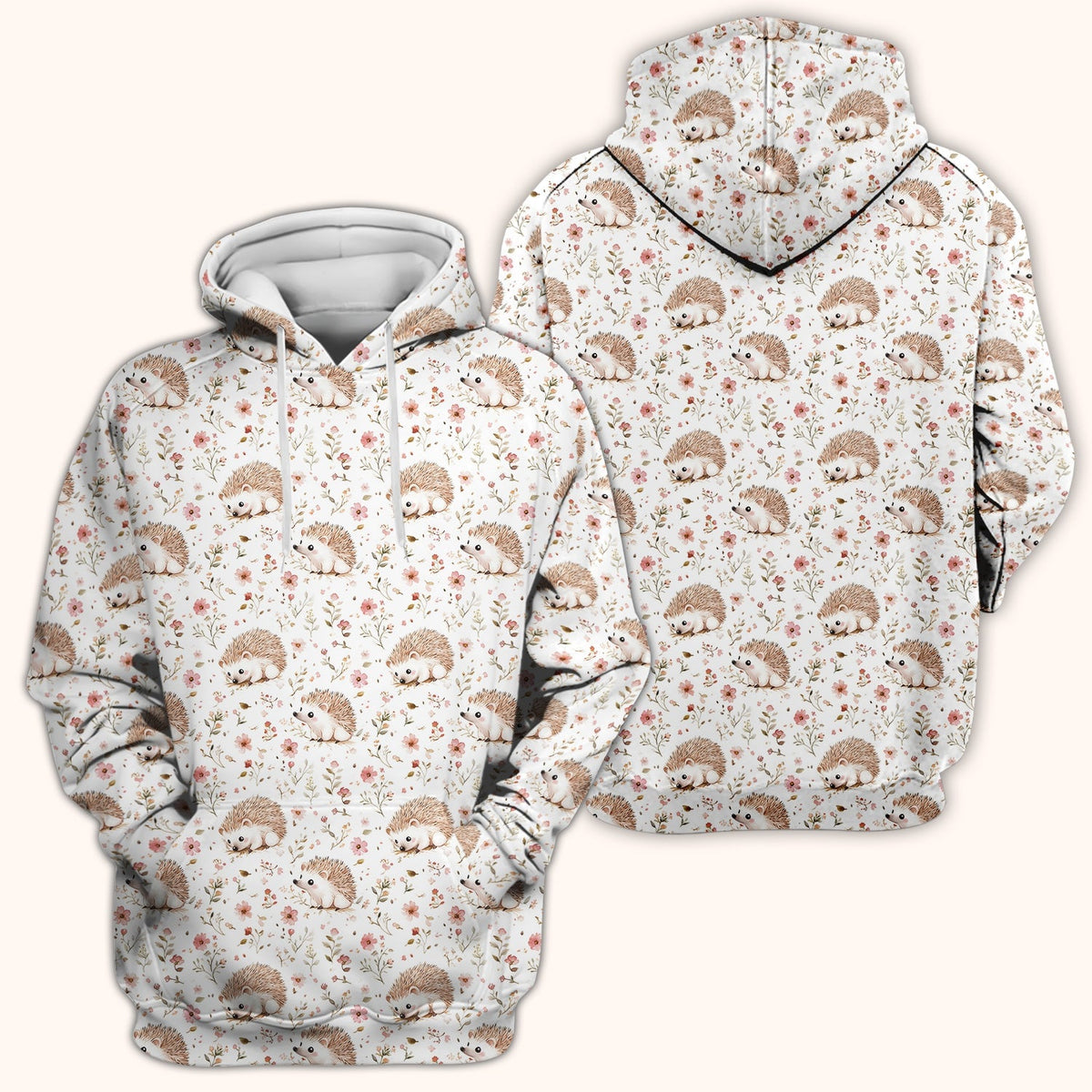 Cute Hedgehog Wildflower Garden Pattern Scrub Top, Comfortable Scrubs for Nurses