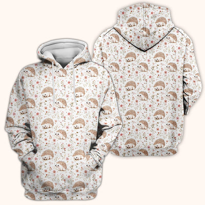 Cute Hedgehog Wildflower Garden Pattern Scrub Top, Comfortable Scrubs for Nurses