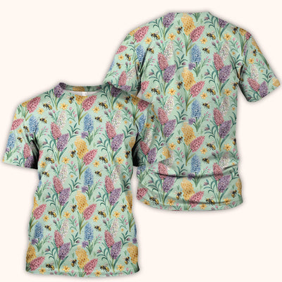 Pastel Wildflower Honeybee Pattern Scrub Top, Comfortable Scrubs for Nurses