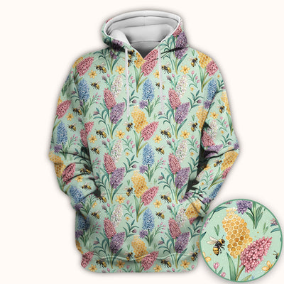 Pastel Wildflower Honeybee Pattern Scrub Top, Comfortable Scrubs for Nurses