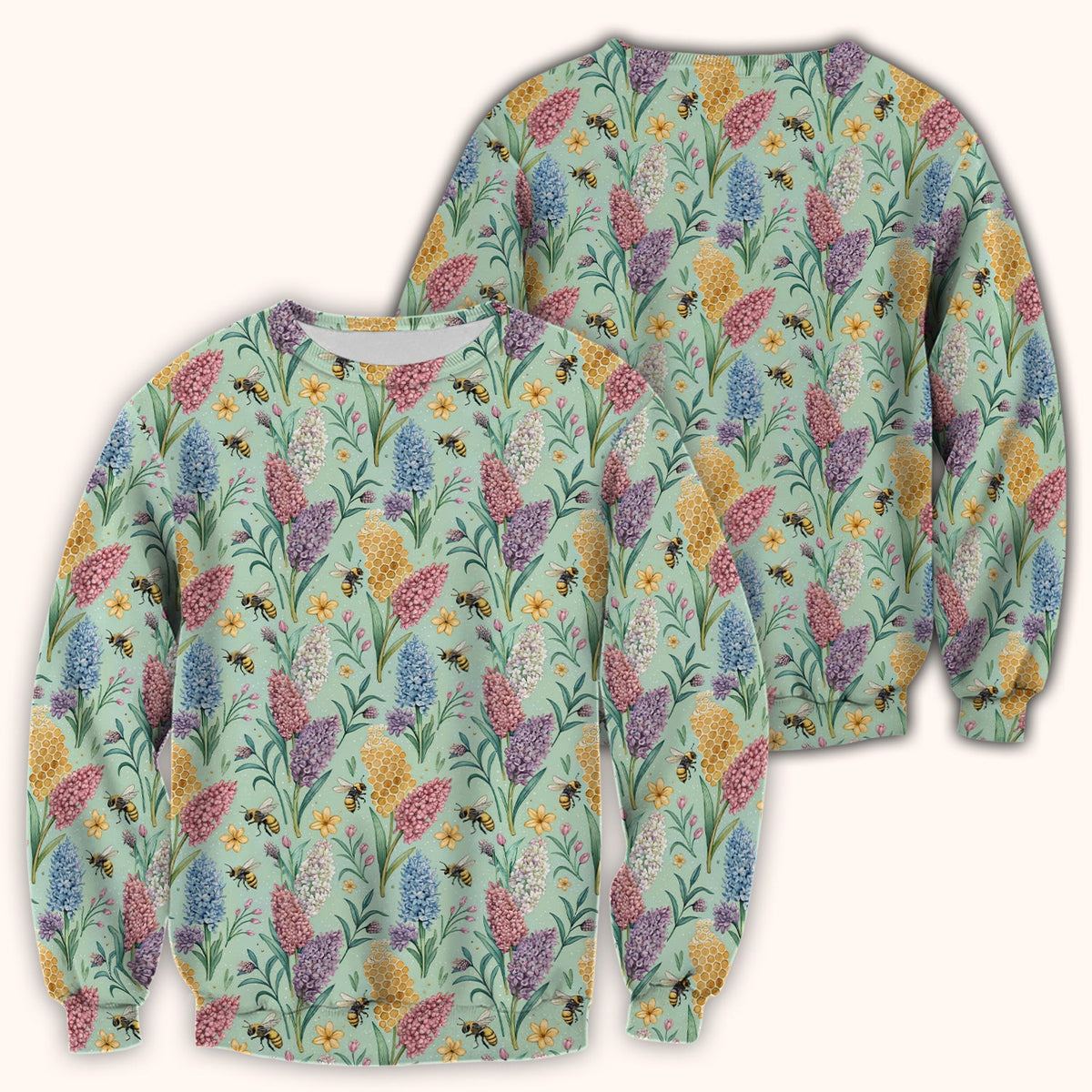 Pastel Wildflower Honeybee Pattern Scrub Top, Comfortable Scrubs for Nurses