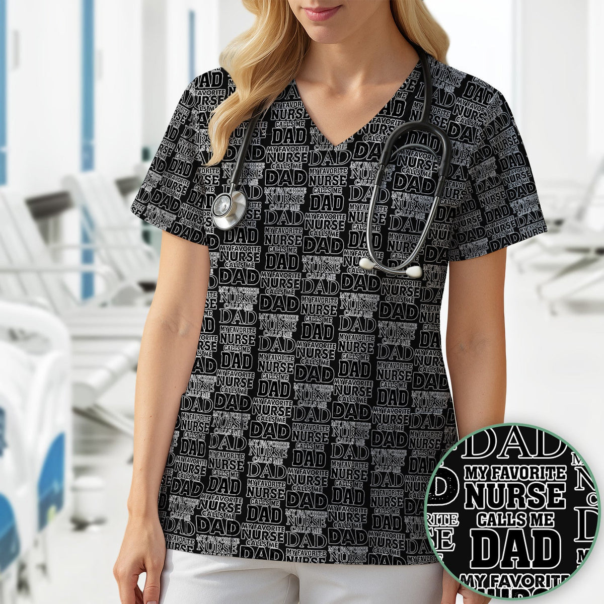 Favorite Nurse Calls Dad Pattern Scrub Top, Comfortable Scrubs for Nurses