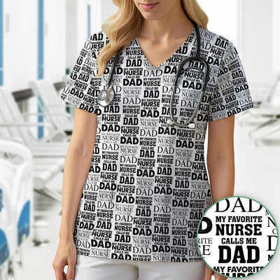 Favorite Nurse Calls Dad Pattern Scrub Top, Comfortable Scrubs for Nurses