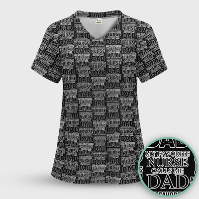 Favorite Nurse Calls Dad Pattern Scrub Top, Comfortable Scrubs for Nurses