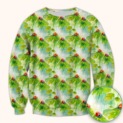 Ladybugs On Rainy Leaves Pattern Scrub Top, Comfortable Scrubs for Nurses