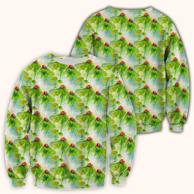 Ladybugs On Rainy Leaves Pattern Scrub Top, Comfortable Scrubs for Nurses