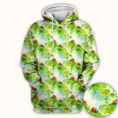 Ladybugs On Rainy Leaves Pattern Scrub Top, Comfortable Scrubs for Nurses