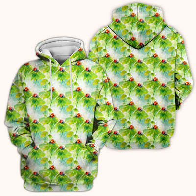 Ladybugs On Rainy Leaves Pattern Scrub Top, Comfortable Scrubs for Nurses