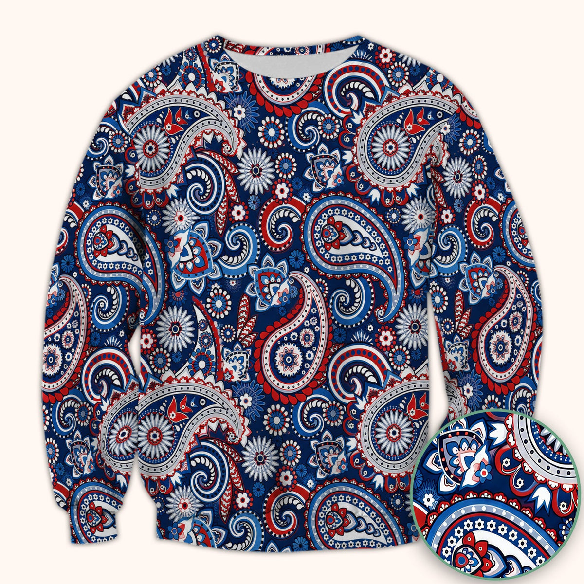Patriotic Red White Blue Paisley Pattern Scrub Top, Comfortable Scrubs for Nurses