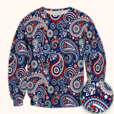 Patriotic Red White Blue Paisley Pattern Scrub Top, Comfortable Scrubs for Nurses